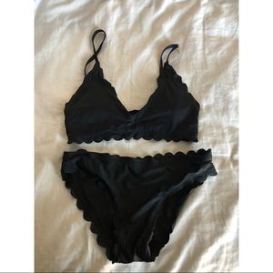 Black Scalloped Bikini Set Size M